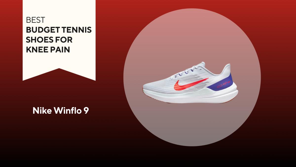 An image of a white Nike Winflo 9 shoe against a red background.